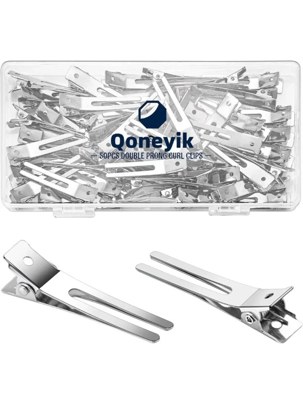 50pcs Metal Double Prong Hair Clips for Styling & Sectioning - Silver Curl Clips